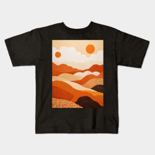 Orange sun burning through hills Kids T-Shirt